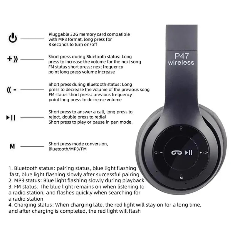 Nuevos auriculares P47 TWS auriculares estéreo Bluetooth 5,0 subwoofer plegable auriculares inalámbricos para juegos deportivos para HuaWei XiaoMi iPhone