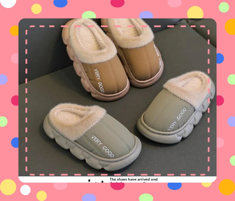Zapatillas antideslizantes impermeables para niños, zapatos de casa de felpa cálidos para invierno para niños y niñas, uso doméstico en interiores y exteriores