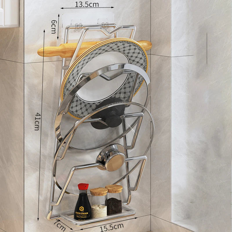 Organizador de Cocina para Colgar en la Pared, de 2/3 Niveles, para Tapas de Ollas, Metálico, Antioxidante, Multifuncional, para Guardar Tapas de Ollas en la Cocina