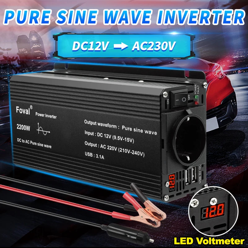 Inversor de onda sinusoidal pura DC 12V a AC 220V 230V 1500W/2200W/2600W/3000W convertidor de transferencia de voltaje enchufe de la UE accesorios para automóviles