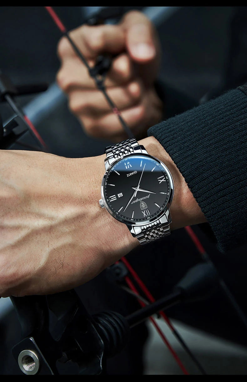 POEDAGAR, relojes de negocios de lujo para hombre, reloj de pulsera resistente al agua de acero inoxidable con fecha para hombre, reloj de pulsera de cuarzo Simple a la moda para hombre