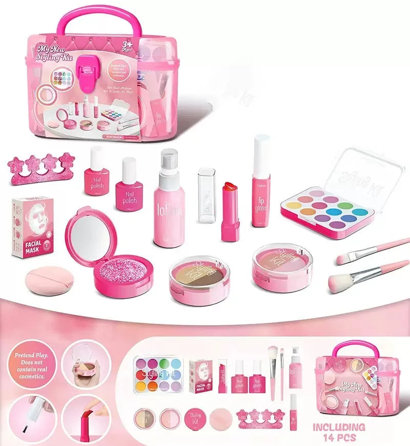 Set de Maquillaje de Juguete para Niñas: Manicura Falsa, Color de Labios, Sombra de Ojos, Cosméticos y Juguetes con Temática de Princesa (No se pueden lavar)