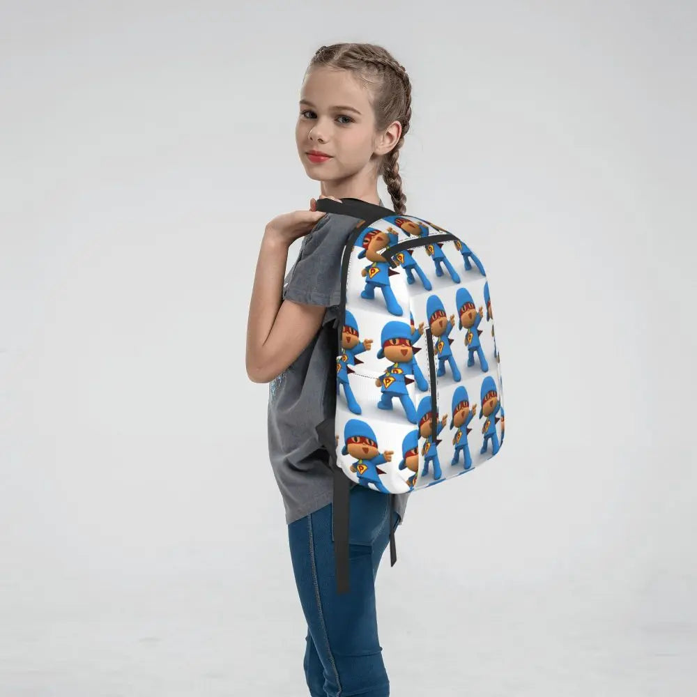 Mochila azul de dibujos animados de Pocoyo para niños, mochila de gran capacidad para niños, mochila escolar, bolsos de hombro para hombres y mujeres