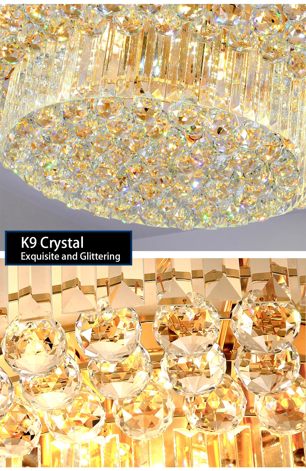 Luces de techo LED redondas clásicas, candelabros de cristal de lujo, decoración del hogar, plafón para sala de estar
