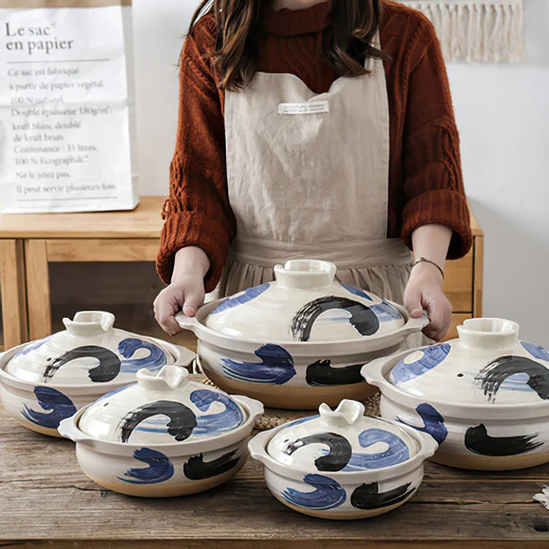 Cazuela de cerámica de estilo japonés, olla pequeña negra, cacerola de arcilla, utensilios de cocina para el hogar, suministros de cocina, olla para sopa, 1 Uds.