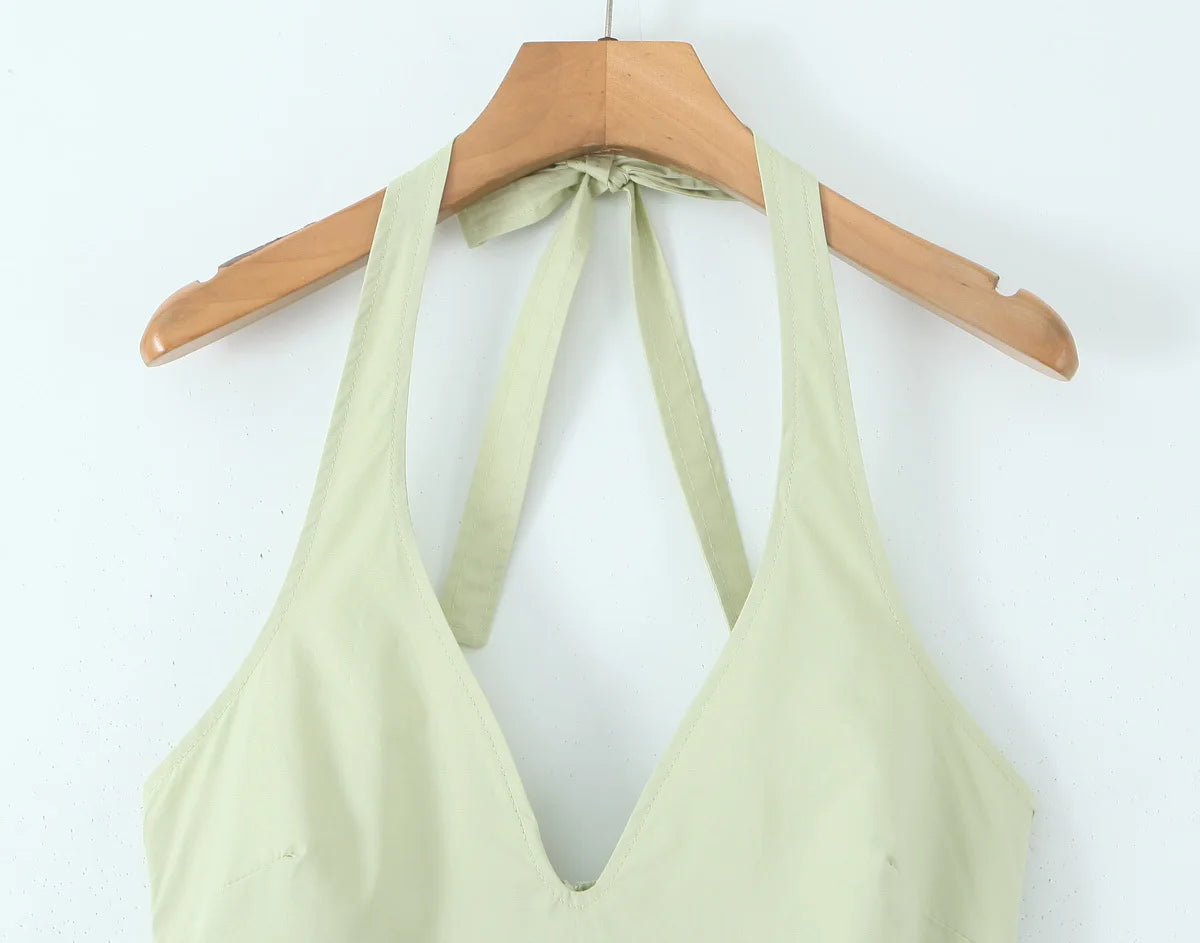 YENKYE-vestido Sexy con espalda descubierta para mujer, vestido verde elegante con cuello Halter, cintura baja, corte en A, Midi, vestidos de fiesta de noche de verano, bata de algodón