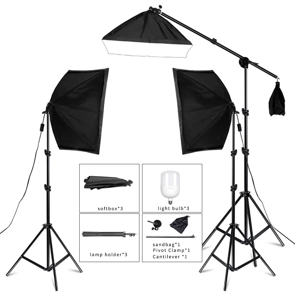 Kit de iluminación Softbox de 20-135W, lámpara LED de fotografía de 50x70CM, equipo profesional de sistema de luz continua para estudio fotográfico