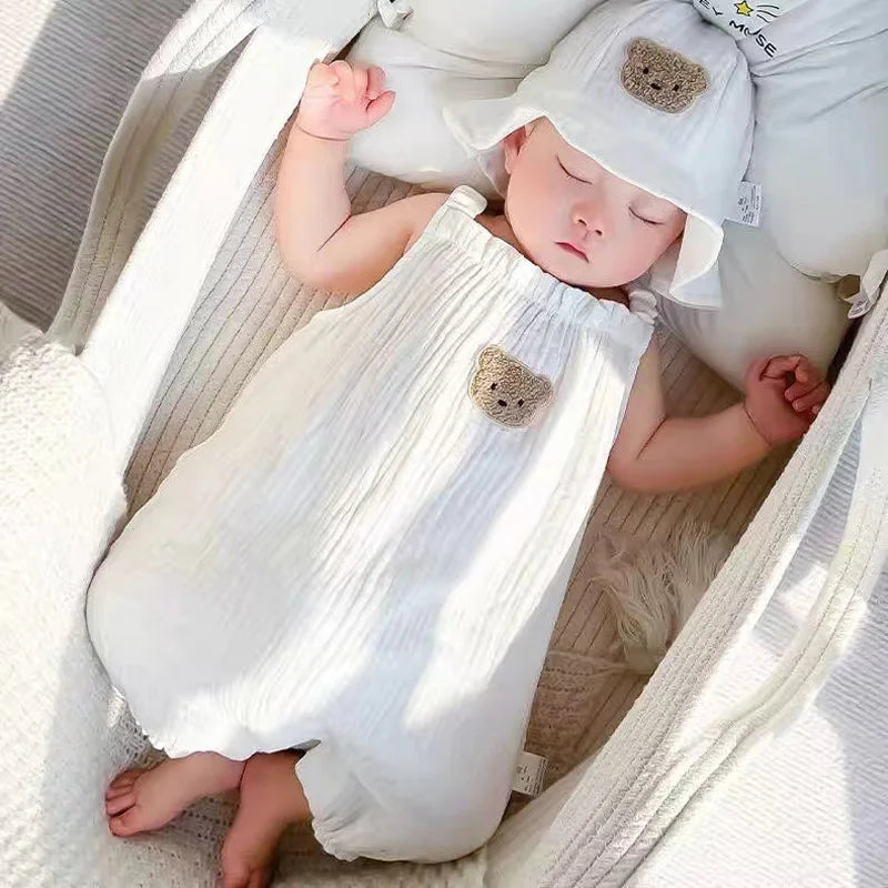 Mono de muselina para bebé, abrigo, sombrero, oso, conjunto de ropa de verano para bebé, abrigo para niño, pelele, traje blanco para niño pequeño, ropa infantil 0-3T, 3 uds.