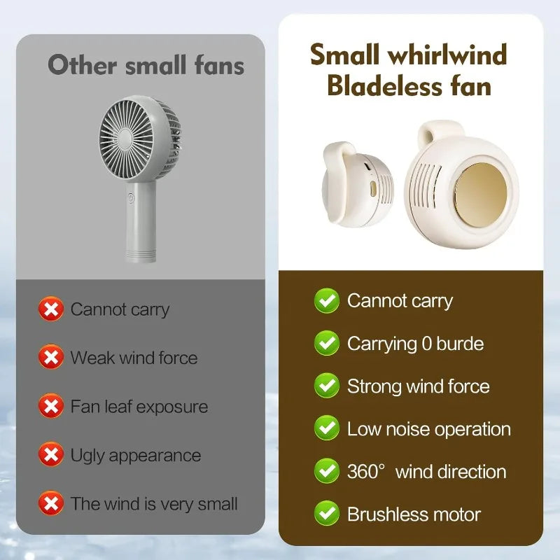 Mini ventilador eléctrico portátil silencioso sin aspas, pequeño ventilador con clip para cintura, mini ventilador sin aspas ajustable de 3 velocidades para exteriores, NUEVO