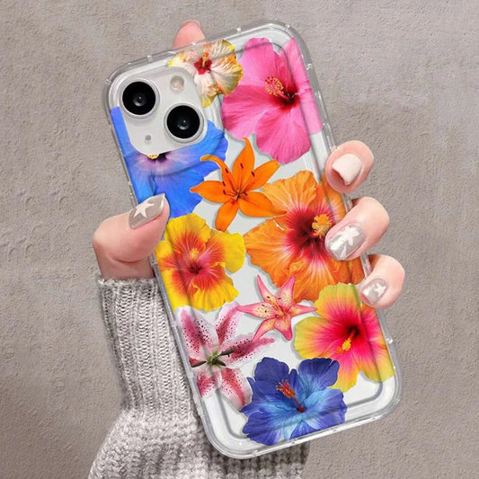 Funda de teléfono de goma suave con estampado Floral de hibisco para iPhone 17 Air 16 15 13 14 12 11 Pro Max 16E 7 8 14 15 16 Plus cubierta transparente