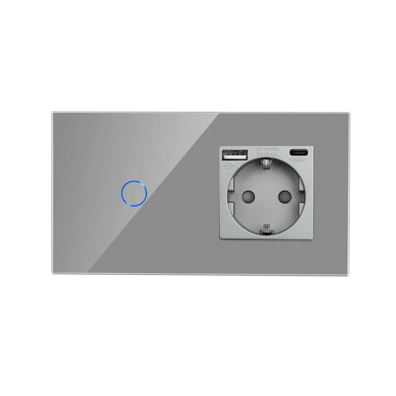 Bingoelec-interruptor de luz inteligente gris y enchufe de pared WiFi con Panel de cristal, interruptores con enchufes para mejorar el hogar