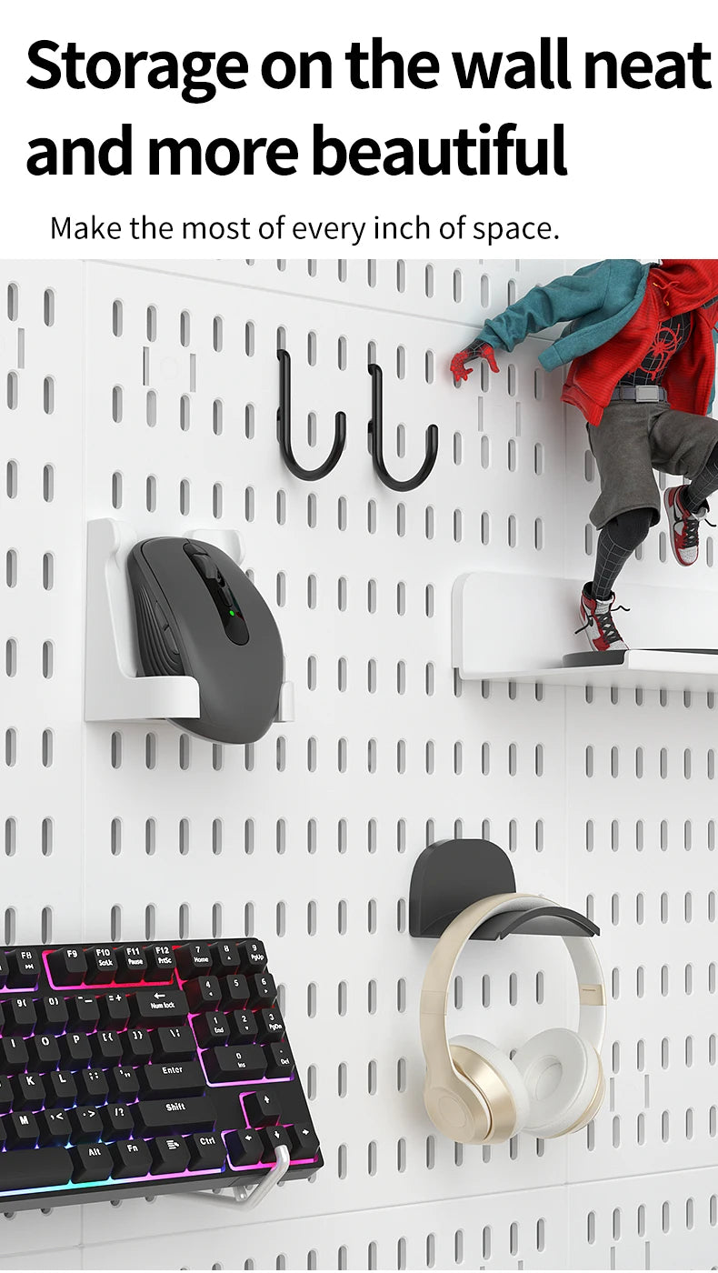 Kit organizador de pared combinado con tablero perforado DIY: paneles colgantes modulares, instalación sin perforaciones, ideal para exhibición de pared de habitaciones artesanales