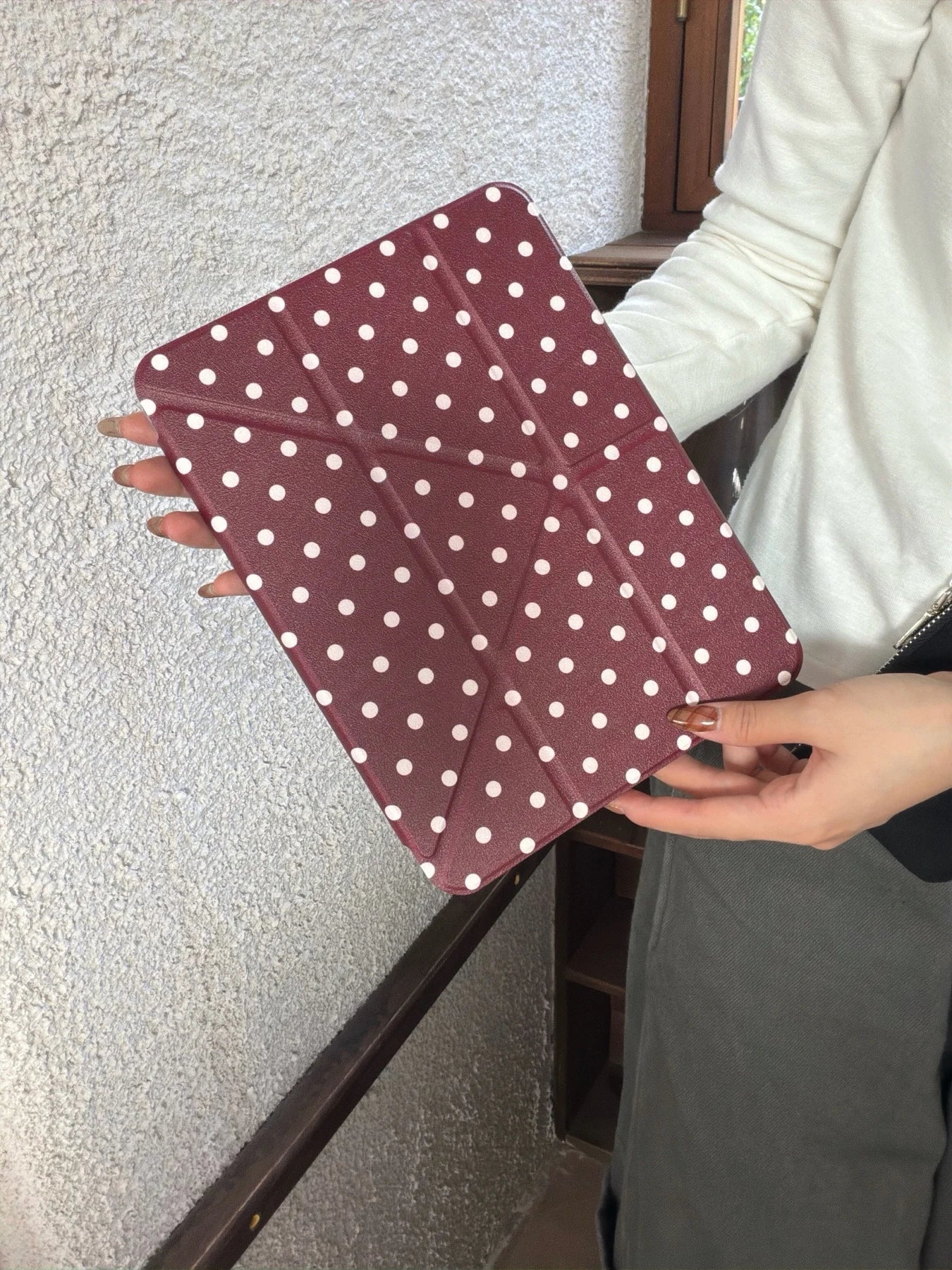 Funda para iPad plegable en Y con lunares y cierre a presión (6 colores) para iPad10/11th Air 11 4/5 10,9 Pro 11 12,9 iPad 10,2 7/8/9th Gen