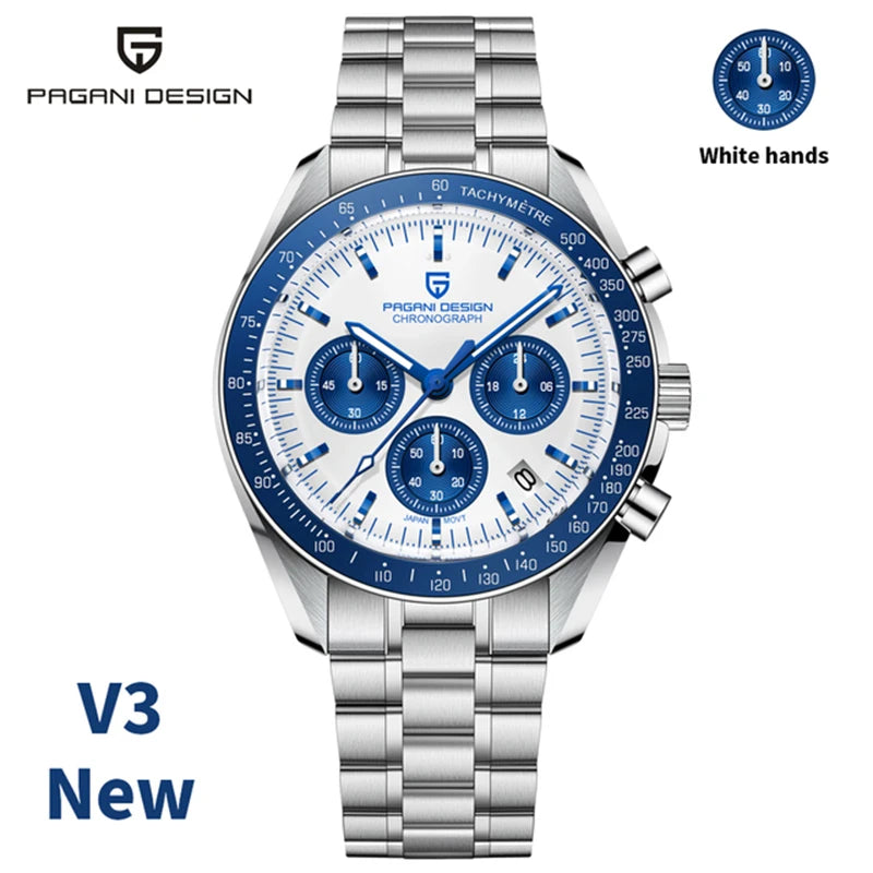Relojes PAGANI DESIGN Moon para hombre, reloj de cuarzo de lujo dorado, cronógrafo deportivo, zafiro AR, resistente al agua, luminoso, regalo para hombre