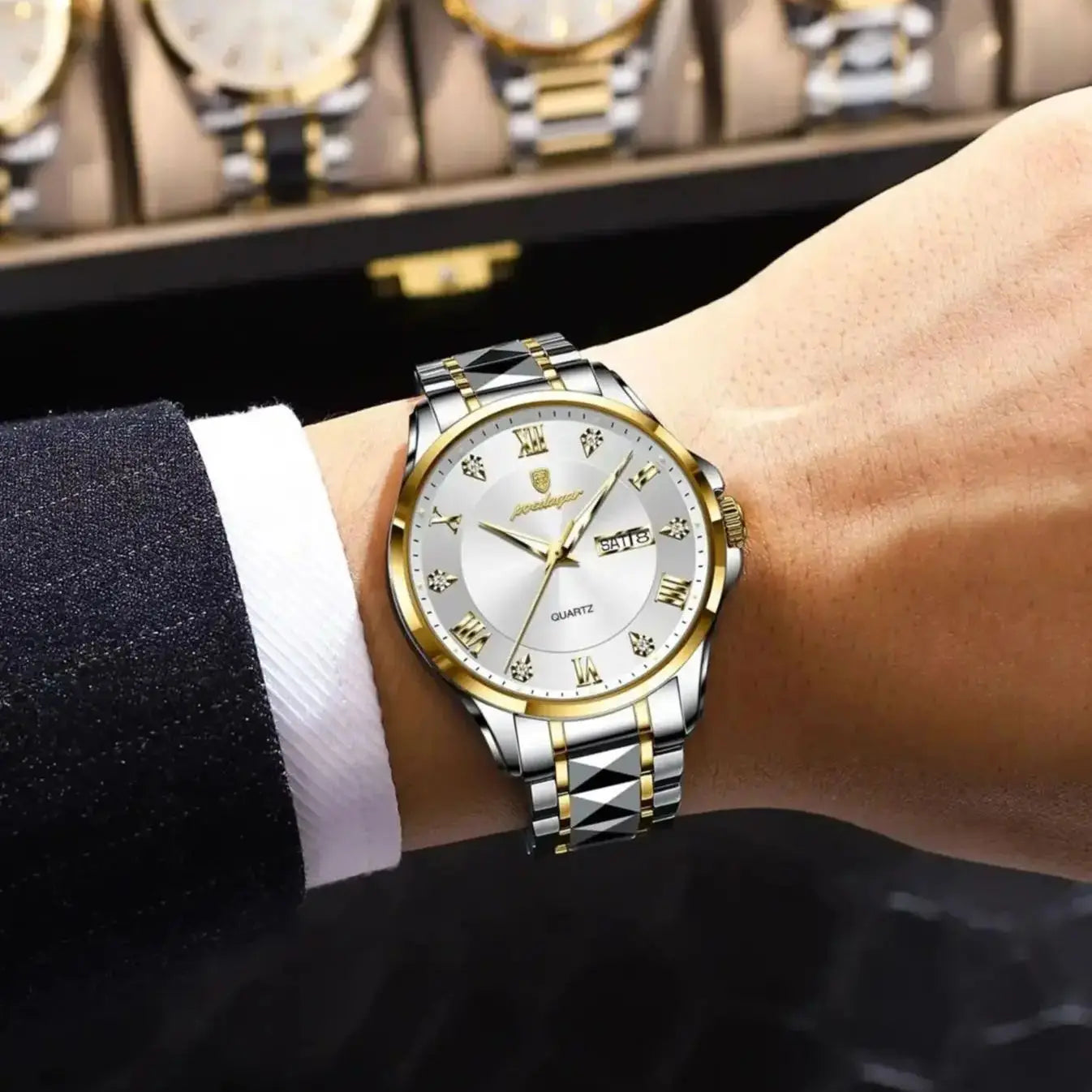 Reloj de pulsera POEDAGAR de lujo para hombre, Reloj luminoso resistente al agua con fecha y semana para hombre, relojes de negocios de acero inoxidable para hombre, Reloj de cuarzo para hombre