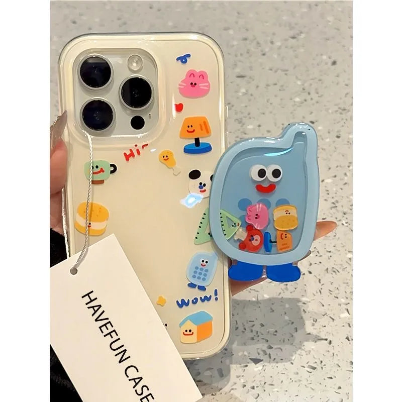 Para iPhone 17 Pro Max 16E 16 14 Plus 15 Pro Max 13 Mini 12 11 soporte Tok de agarre sacible de dibujos animados funda dura de acrílico blanco para teléfono