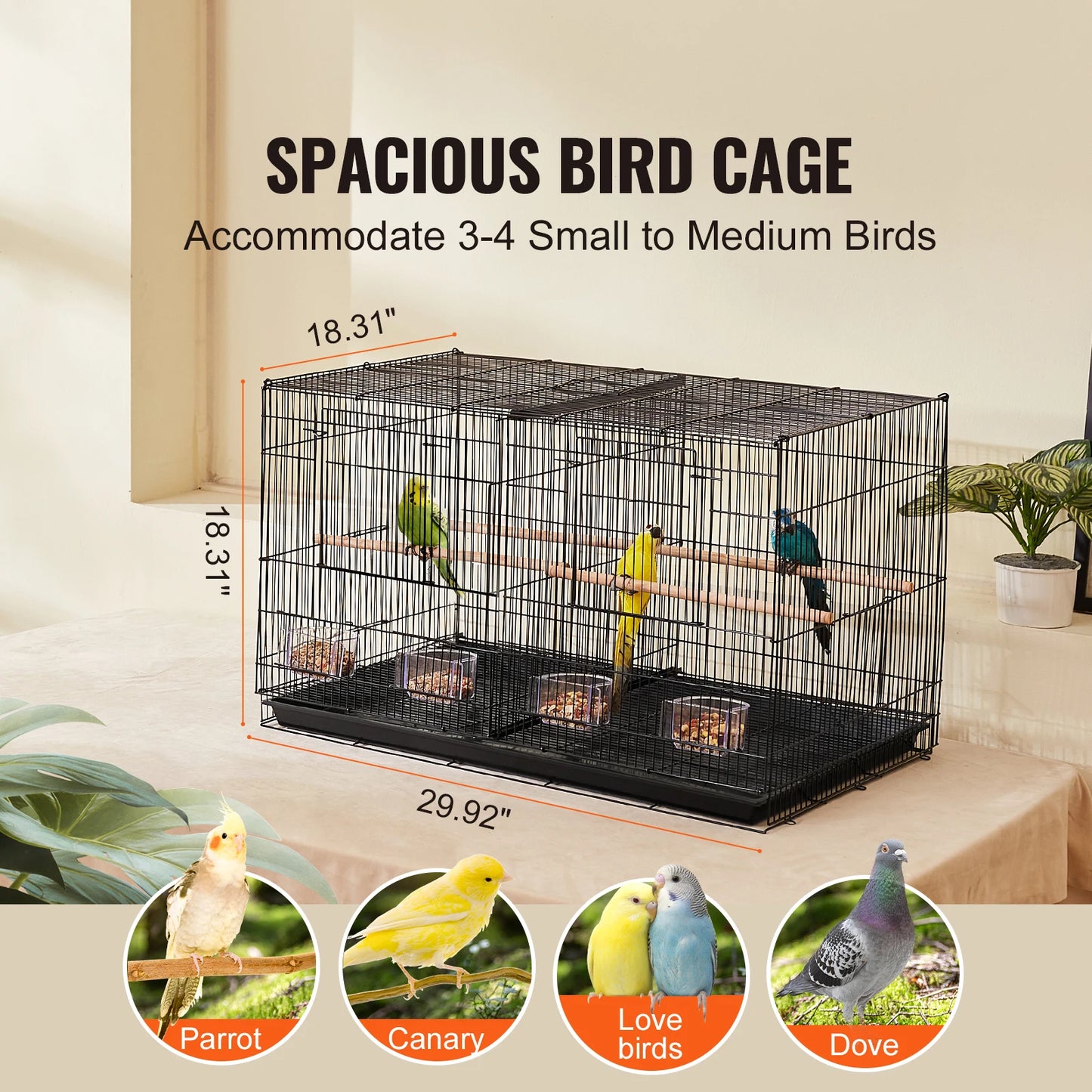 SucceBuy Jaula para pájaros de vuelo de 30 pulgadas, jaula apilable dividida para animales pequeños para tipos de pájaros, jaula para pájaros de viaje para mascotas con mango y percha