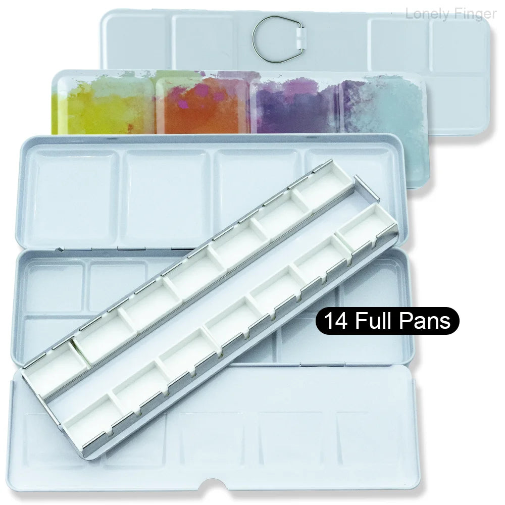 Caja de paleta de estaño de acuarela de Metal vacía con 14/26/52 Uds. Medias sartenes de acuarela vacías desmontables para paleta de acuarelas de viaje DIY