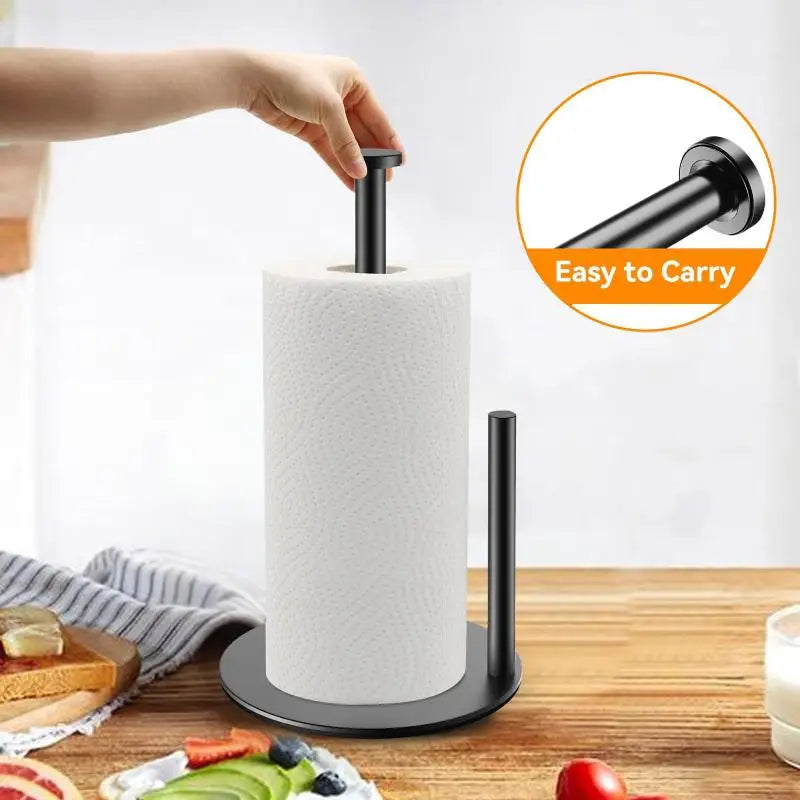 Portarrollos de cocina de acero inoxidable con base pesada - Organizador de encimera resistente, diseño que ahorra espacio para toallas de papel