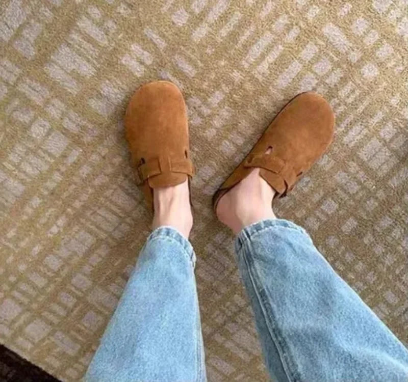 Zapatillas planas de gamuza sintética marrón estilo Birken Retro de verano, zapatillas de plataforma con punta redonda a la moda, chanclas de corcho de suela blanda para mujer al aire libre