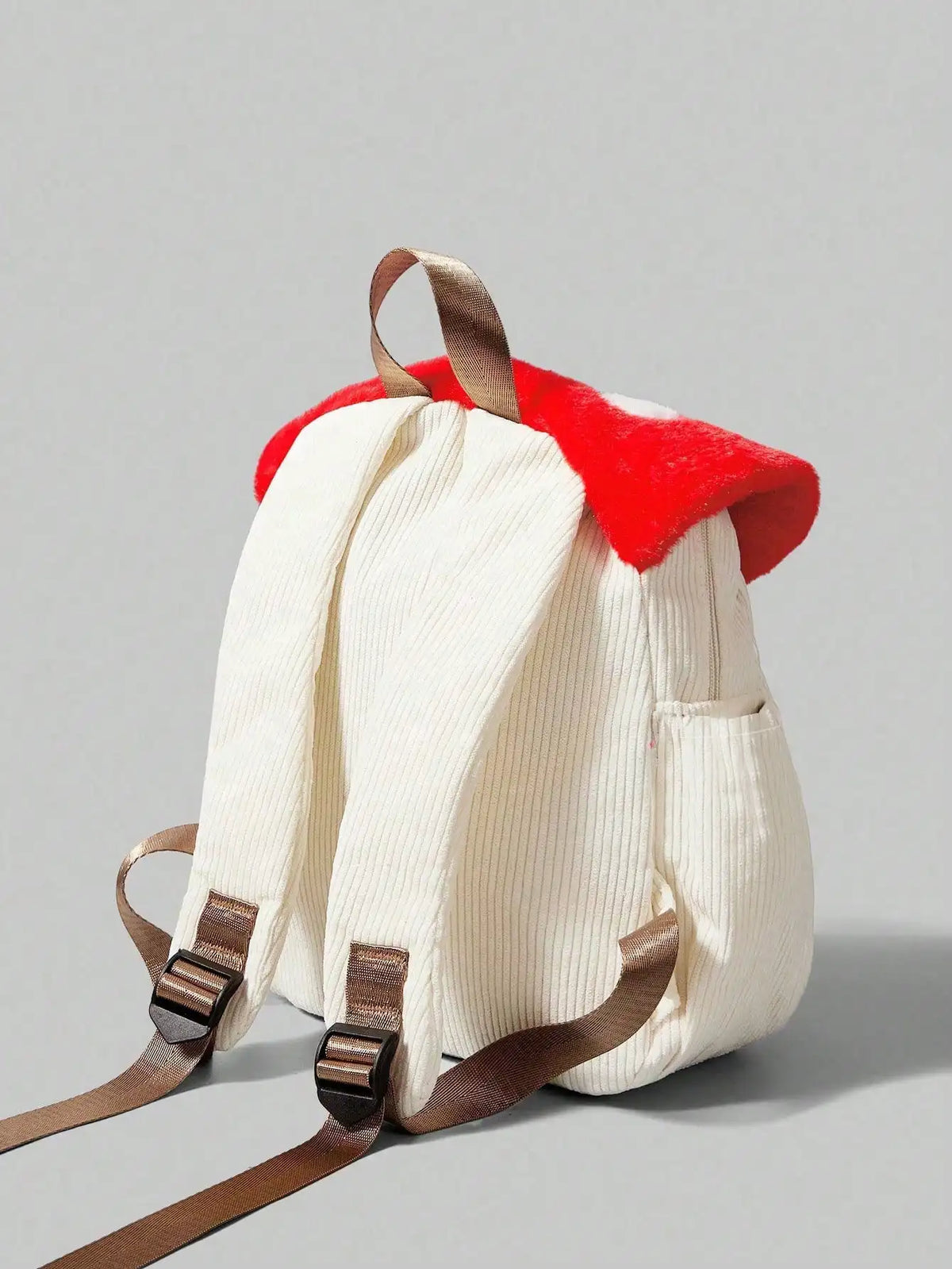 Mochila de Pana Linda y Moderna con Diseño de Hongos y Puntos Bordados, Diseño Color Block, Ideal para el Campus