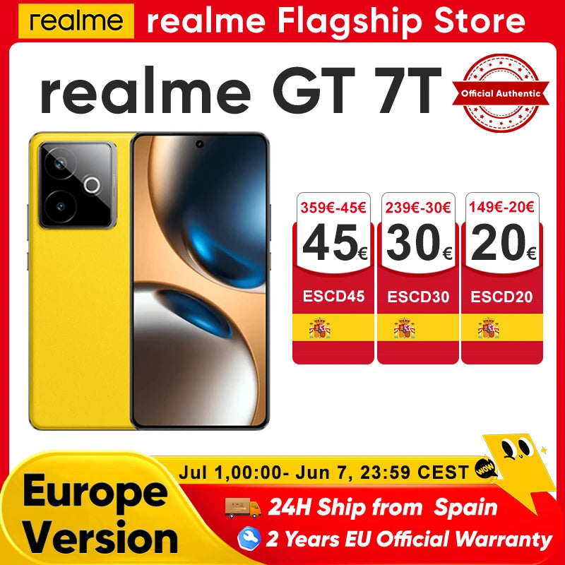 realme GT 7T 5G Smartphone nuevo MediaTek 8400-MAX, batería Titan de 7000 mAh, carga ultrarrápida de 120 W y pantalla de 6,8 pulgadas a 120 Hz. Versión global