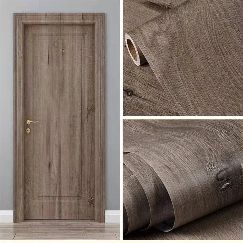 Pegatinas de puerta de grano de madera para armario, mesa, armario, muebles, papel tapiz autoadhesivo de PVC impermeable, decoración del hogar