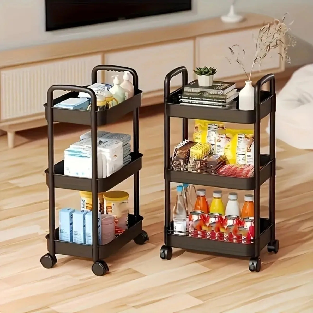 Carrito de almacenamiento de 4 niveles - carrito rodante multifuncional, adecuado para la cocina, el baño, la habitación de los niños, el dormitorio y más