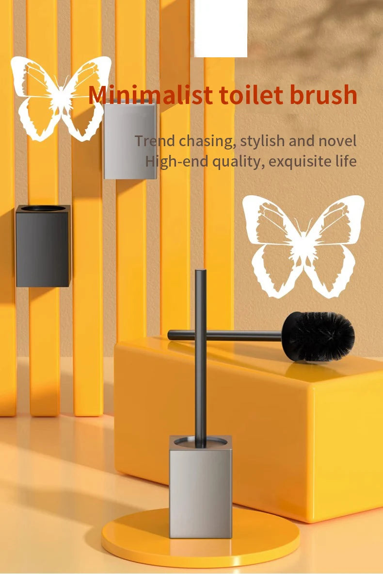 Soporte para escobilla de baño, herramientas de limpieza del hogar montadas en la pared, sin perforación, instalación espacial, cepillos de baño de aluminio WB8712