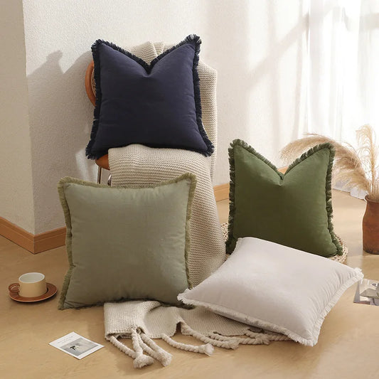 Funda de cojín de algodón de 45x45cm con borlas de Color sólido, funda de almohada decorativa para cama, sala de estar, sofá, decoración moderna nórdica para el hogar