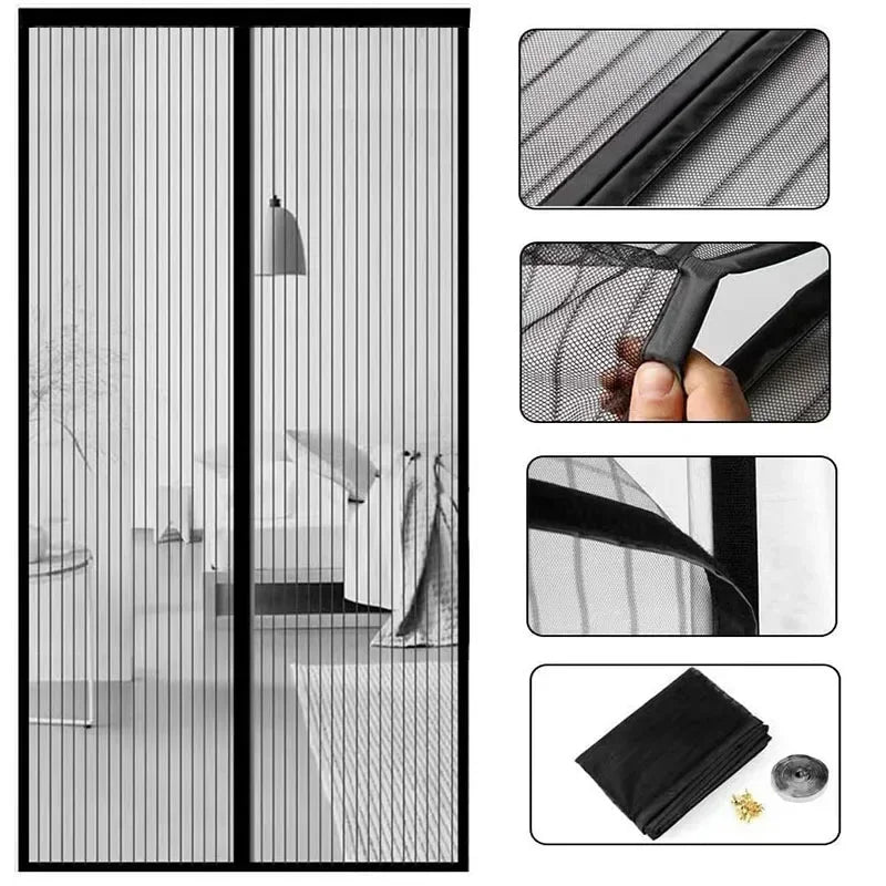 Cortina de malla para puerta con pantalla magnética de alta resistencia, mosquitera, partición manos libres, cortina de puerta a rayas silenciosa, ventilación para dormitorio