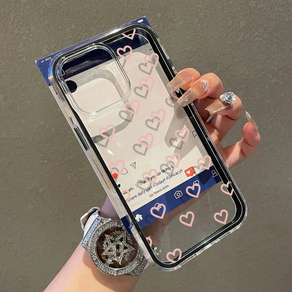 Funda de teléfono Love Heart para iPhone 17 funda iPhone 13 16 15 11 12 14 Pro Max 17 Air silicona 2 en 1 funda transparente suave a prueba de golpes