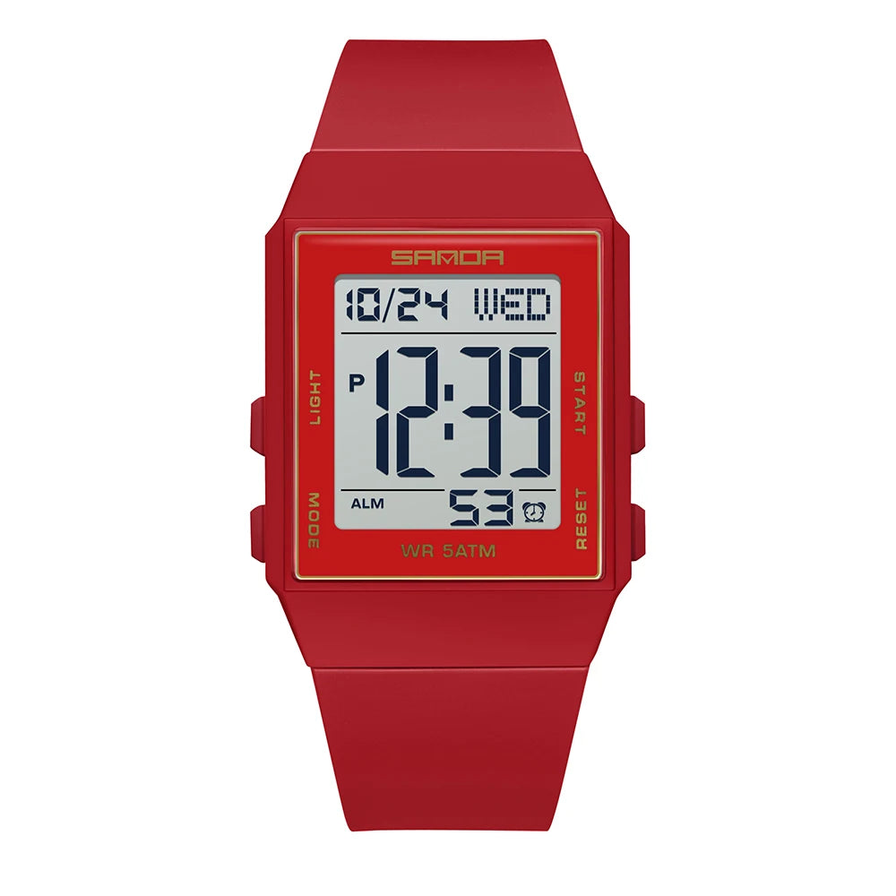 Relojes de Moda SANDA para Mujer, Reloj Deportivo con Correa de Silicona, Resistente al Agua 3ATM, Pantalla LED Digital, Regalo para Mujer