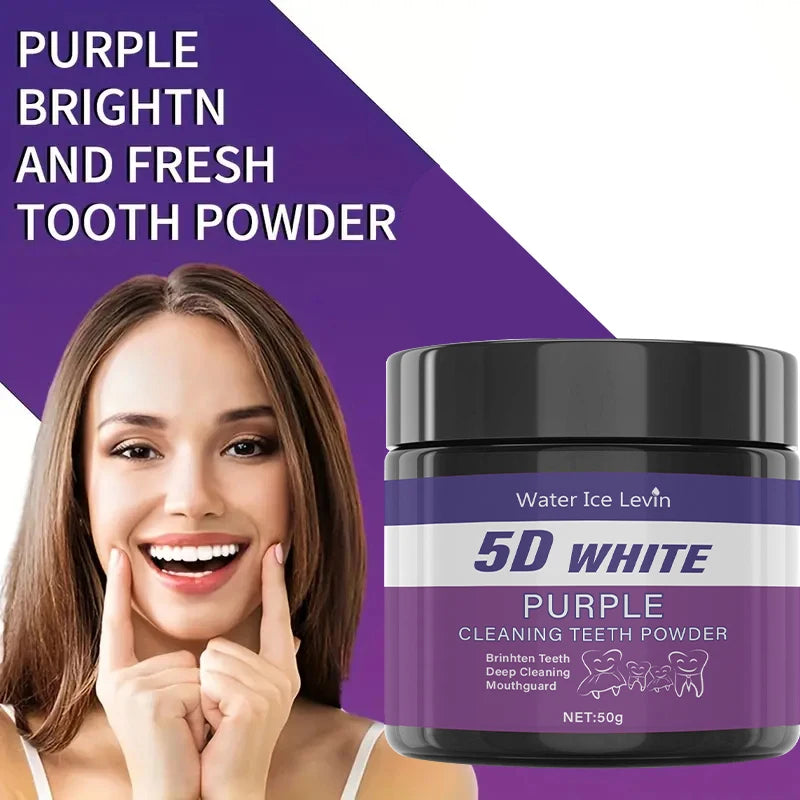 Polvo de Limpieza Dental Morado - Sin Sulfatos, Limpieza Profunda y Pulido, Blanquea los Dientes en 5 Días, Portátil para Uso Diario y Viajes