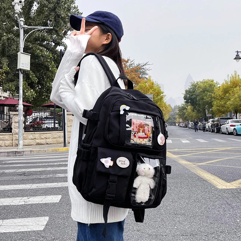 Mochilas bonitas para mujer, mochila escolar de nailon con múltiples bolsillos impermeable para estudiantes y niñas, mochila Kawaii para ordenador portátil, Mochilas