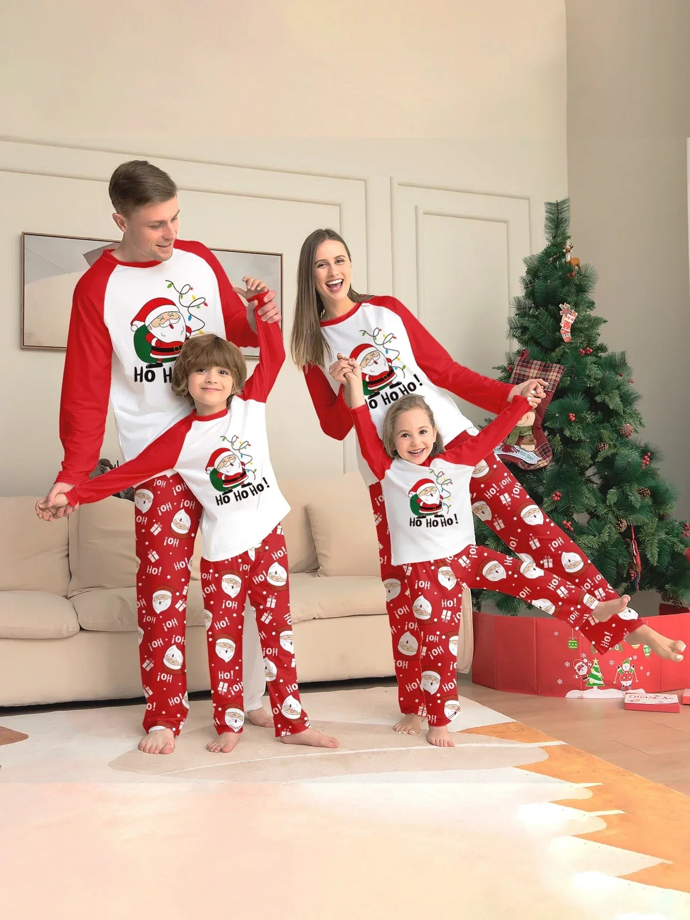 Nuevo pijama navideño con apariencia familiar, estampado de Papá Noel, trajes a juego para madre, padre y niños, traje holgado bonito de 2 piezas, ropa de dormir, ropa de Navidad