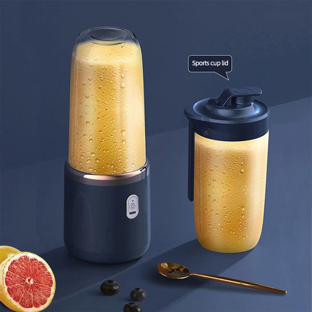 Licuadora Eléctrica Portátil de 400 ml, 2 Tazas, Mini Licuadora Multifuncional Inalámbrica para el Hogar, Recargable por USB, Vaso Mezclador Pequeño