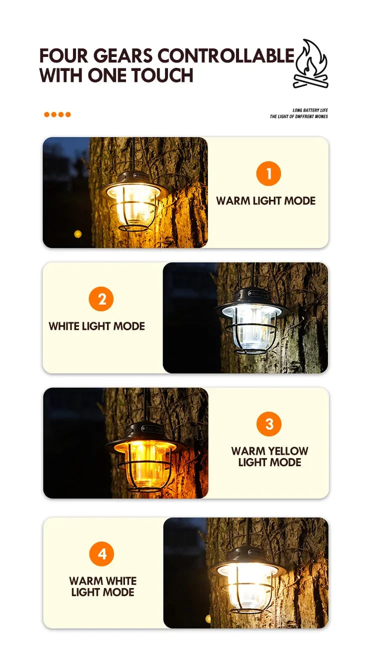 Lámpara LED para acampar, lámpara colgante Retro, luz portátil con atenuación continua para acampar, linterna de luz recargable impermeable para exteriores