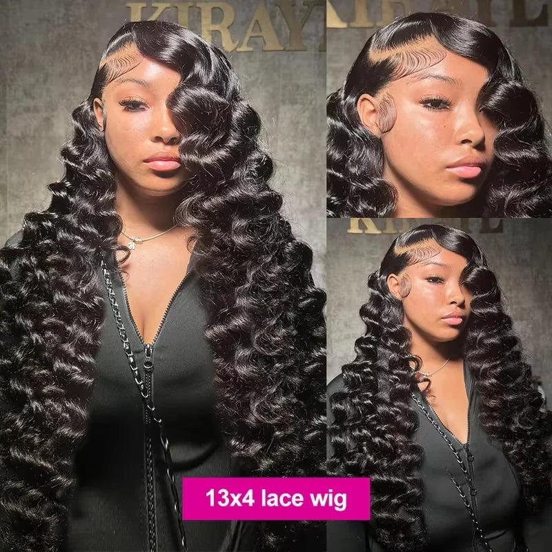 Peluca de cabello humano con encaje frontal HD 13x6 de 40-42 pulgadas, ondas sueltas, cabello brasileño, ondas profundas, rizado, para mujeres
