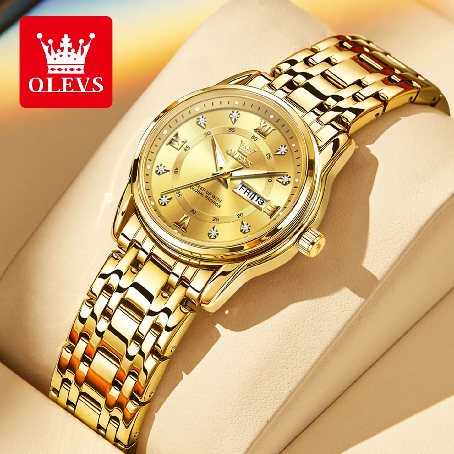Relojes OLEVS para mujer, reloj de pulsera luminoso resistente al agua de acero inoxidable Original dorado a la moda, reloj clásico elegante para mujer con fecha