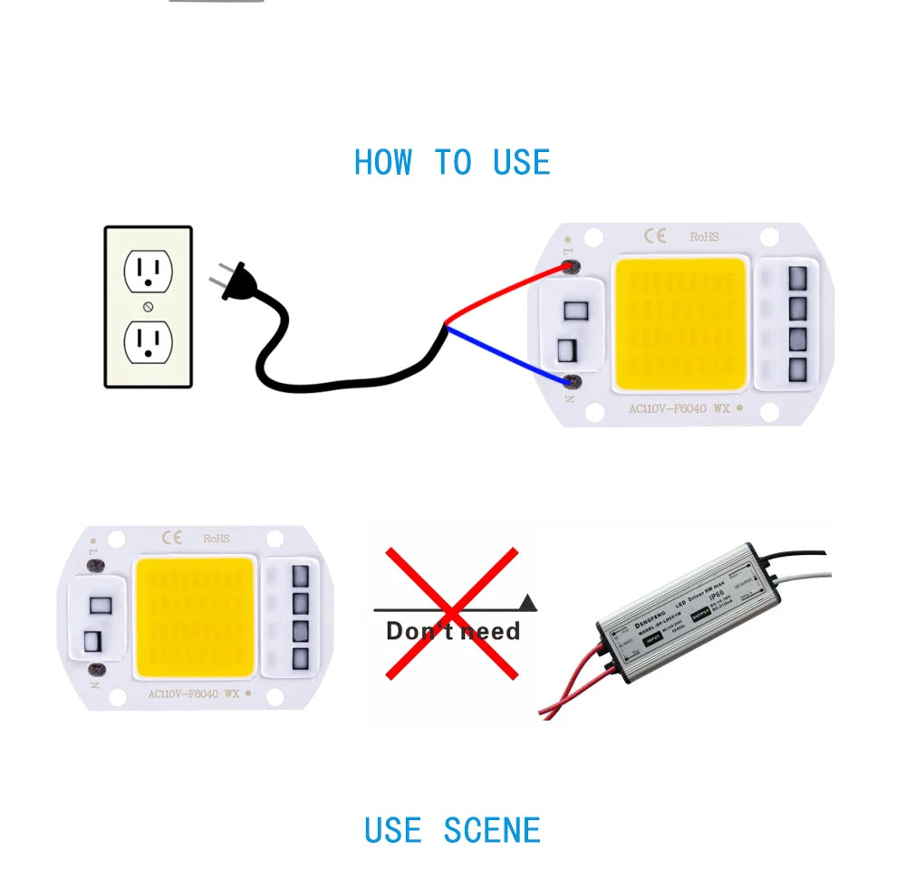 Lámpara LED COB con cuentas, 20W, 30W, 50W, 220V, IP65, IC inteligente, sin necesidad de controlador, luz de inundación DIY, foco de bombilla Led, lámpara con Chip para exteriores más brillante