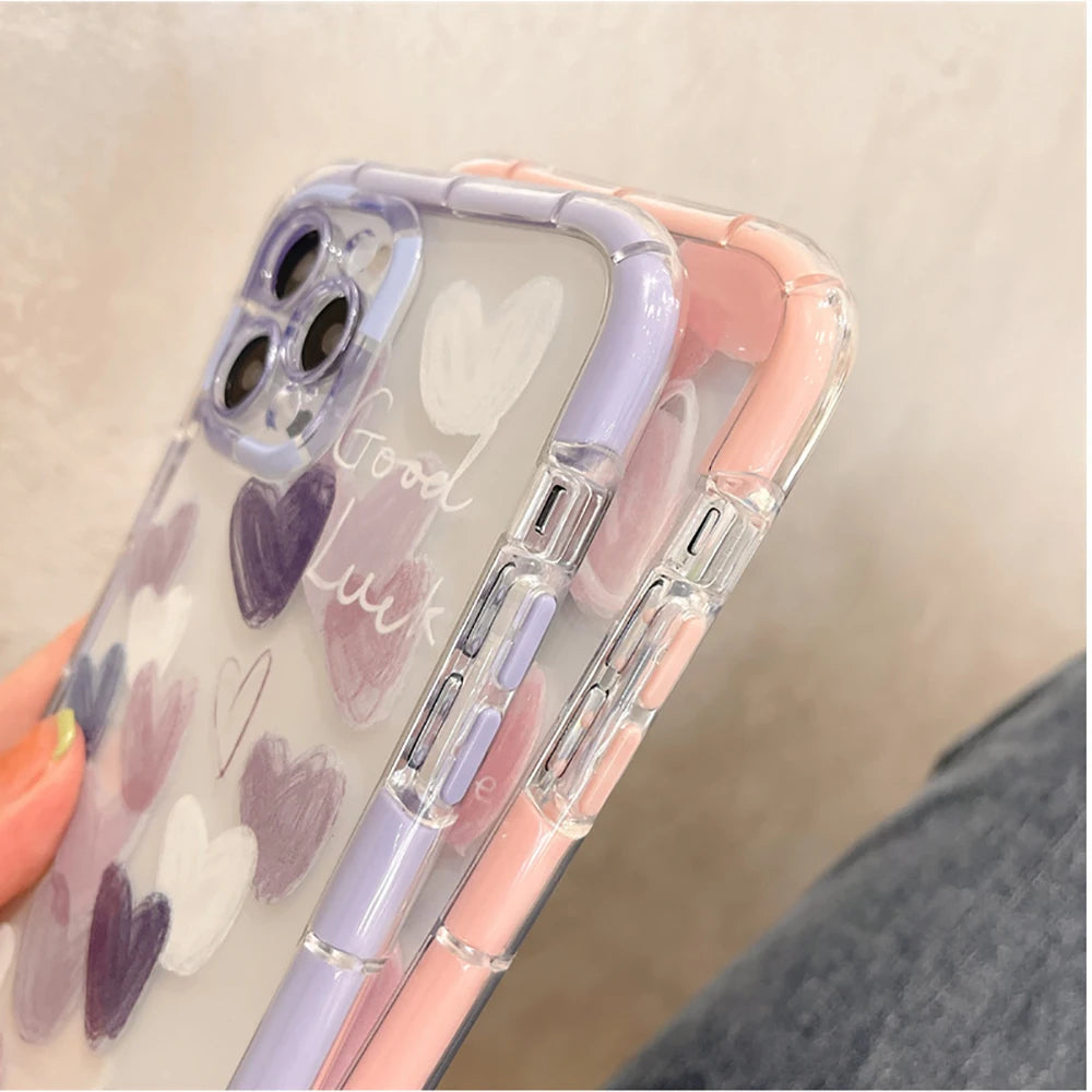 Fundas de teléfono transparentes para iPhone 13, Funda para iPhone 17 Air 16e 15 16 12 11 14 13 Pro Max, Funda de silicona suave con corazón de amor a prueba de golpes