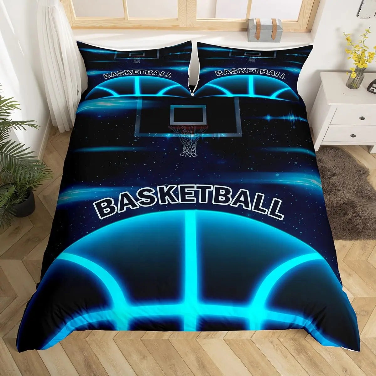 Funda nórdica de baloncesto, juego de cama deportivo para juegos, funda de edredón para jugadores de baloncesto, dormitorio para adolescentes y adultos