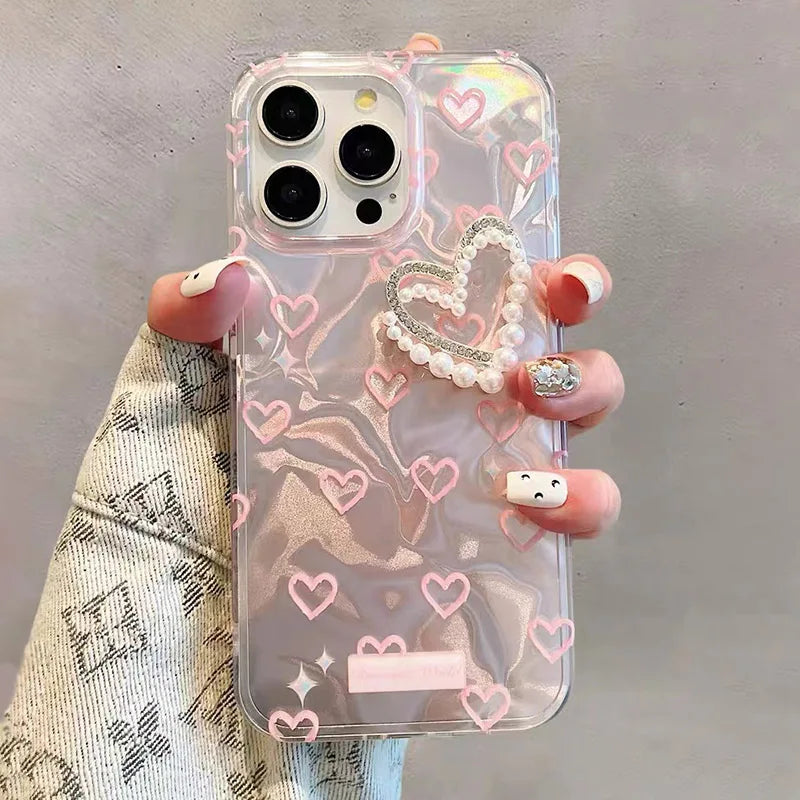 Funda de lujo 3D con perlas y corazón de amor para Realme 14 Pro Plus 14T 12 13 11 C31 C33 C21 C20 C11 C67 4G 5G 8 7 Pro C2