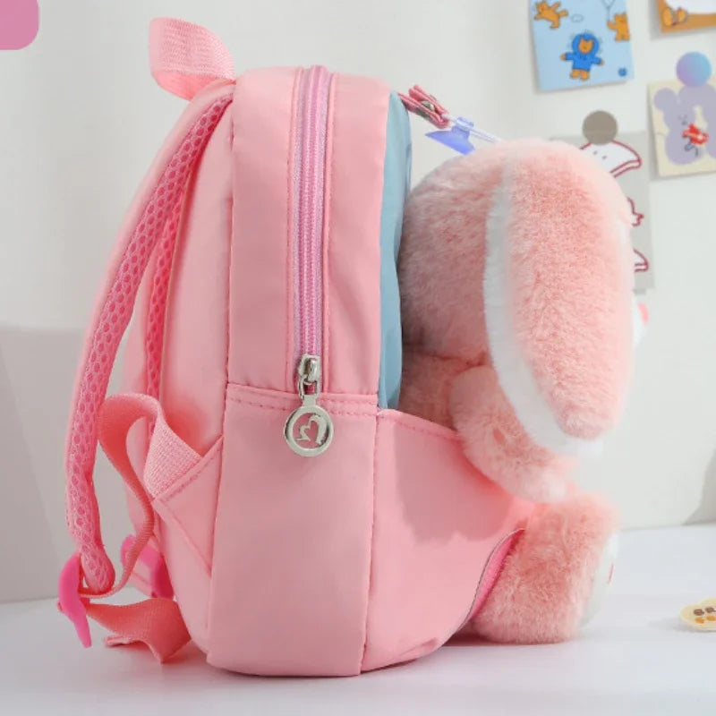 Mochila de jardín de infantes de dibujos animados, mochila escolar para niños, Linda mochila de muñeca de conejo de felpa, nueva