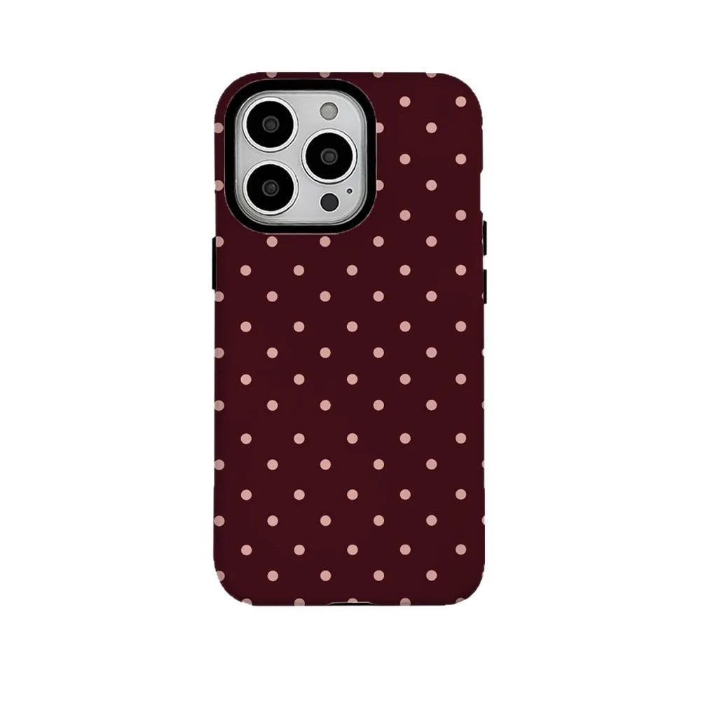 Funda de teléfono Ins marrón rojo lunares para IPHONE 16 15PRO MAX 14 PLUS 13 12 MINI 11 acrílico TPU dos en uno fundas de teléfono magnéticas