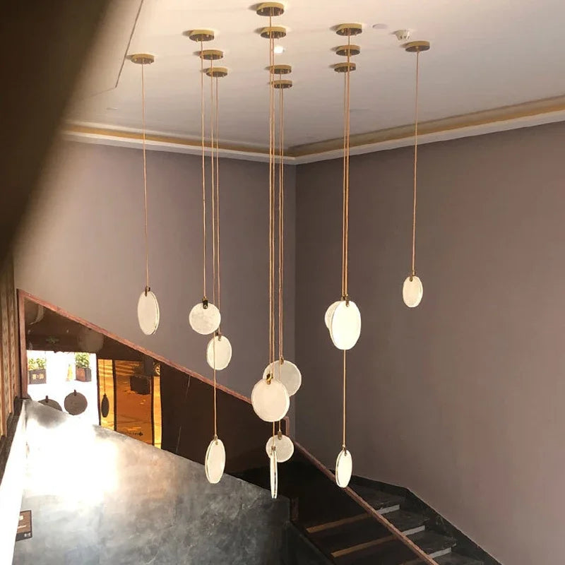 Luces colgantes largas modernas, lámpara colgante de cristal de mármol para escalera de lujo, decoración para sala de estar, accesorio de iluminación Led de piedra para Villa