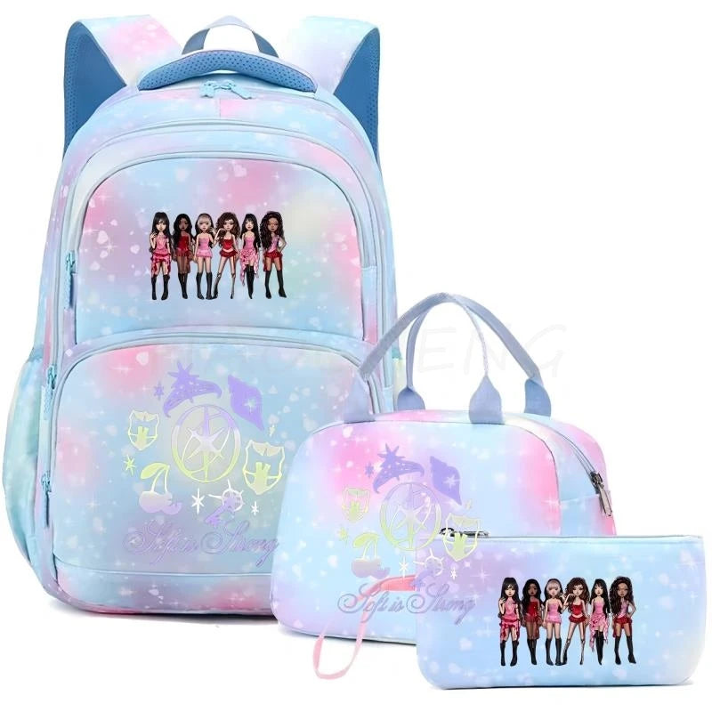 Mochila Katseye para mujer, 3 unidades/juego, mochila escolar para estudiantes, mochila de viaje al aire libre de gran capacidad, mochila escolar para estudiantes con dibujos animados