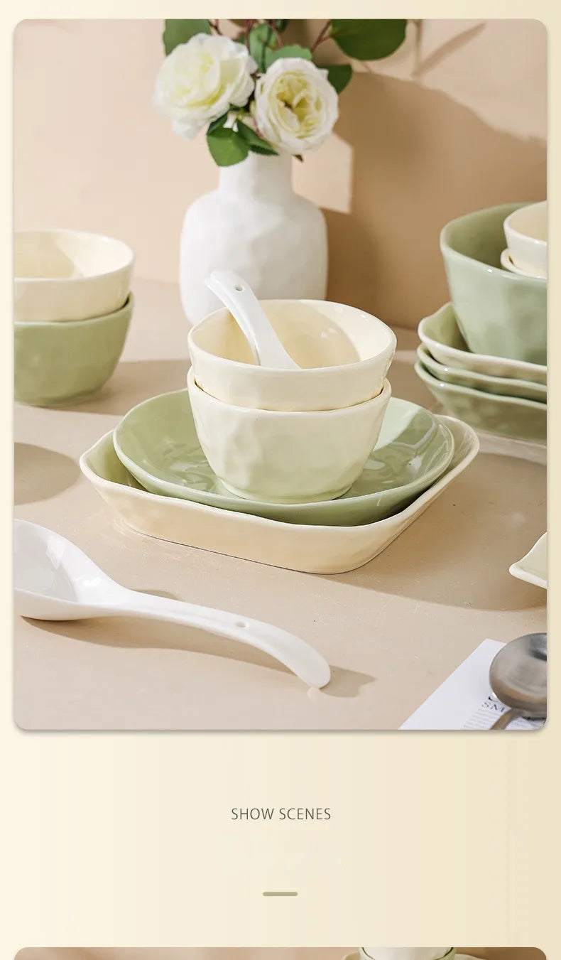 Juego de cuencos y platos de cerámica de estilo nórdico para uso doméstico, alta belleza, Simple, crema, vajilla de cerámica, nuevo