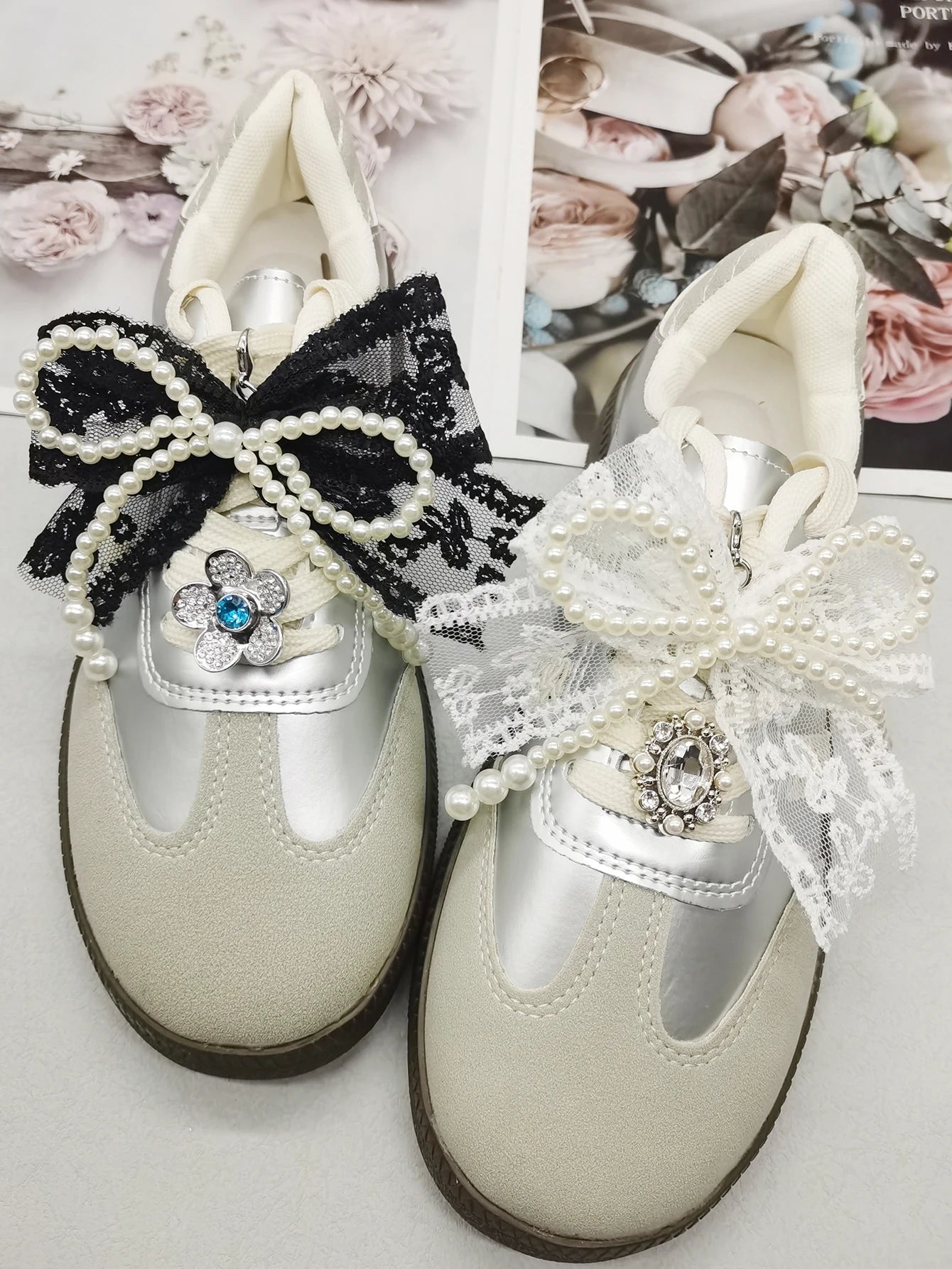 4 Uds. De colgantes de zapatos con pajarita de encaje de estilo barroco, cordones de flores, dijes, hebillas, decoraciones DIY, Clips para zapatos, accesorios
